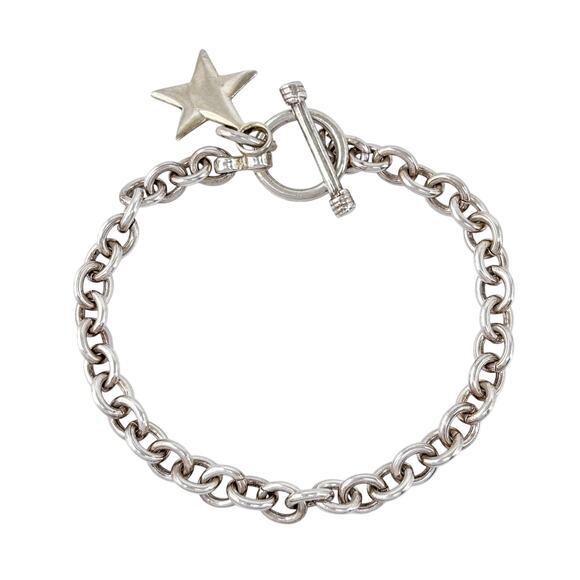 Star Charm Bracelet | Toggle Clasp Chain | Vintage Sterling Silver 925 7.5" - Picture 4 of 7